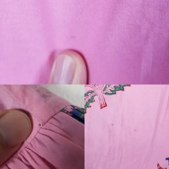 Oliphant Tuckernuck Boca Pink Puff Sleeve Midi Cotton Block Print Dress Size S - Picture 15 of 15